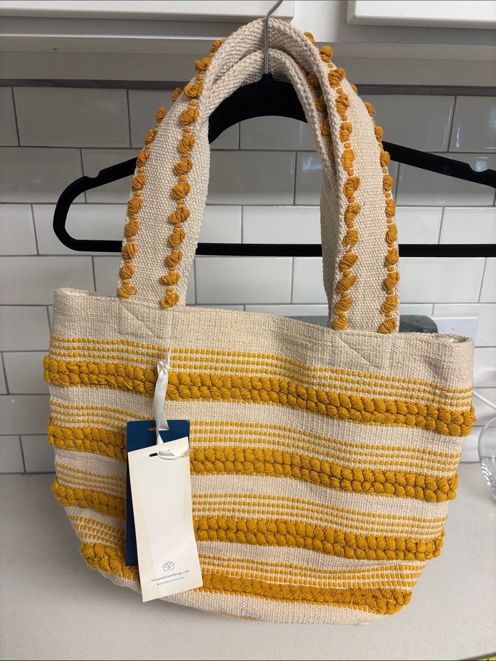 Cream and Mustard Woven Stripe Tote Bag - Women